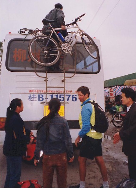 Putting the bikes on the bus.