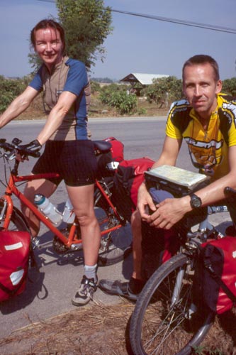These are the first cyclists that I met on the road.