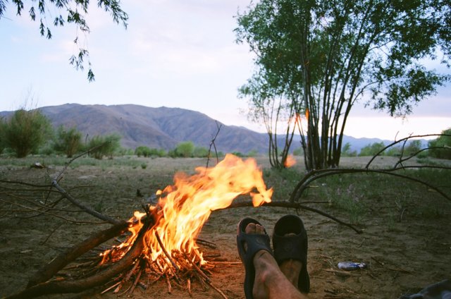 First and last open fire of my whole journey. Were no more trees till Xinjiang.